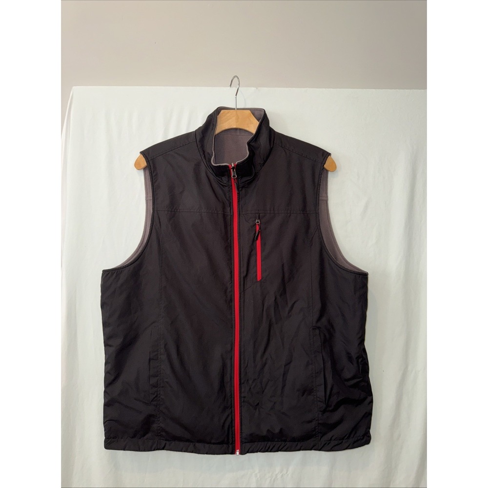 IZOD Men's Reversible Fleece Vest Black/Gray Zip Pockets Sz XL NWT